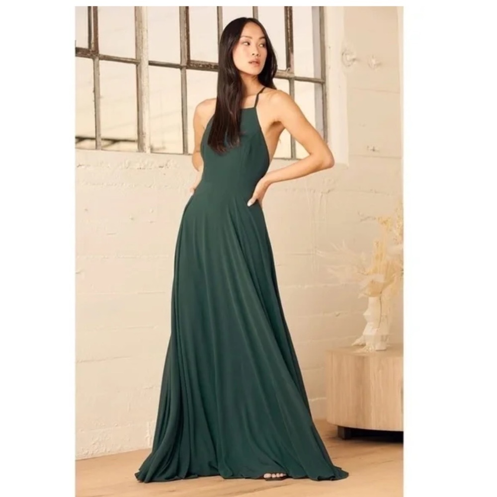 Lulus Mythical Kind of Love dark green maxi dress